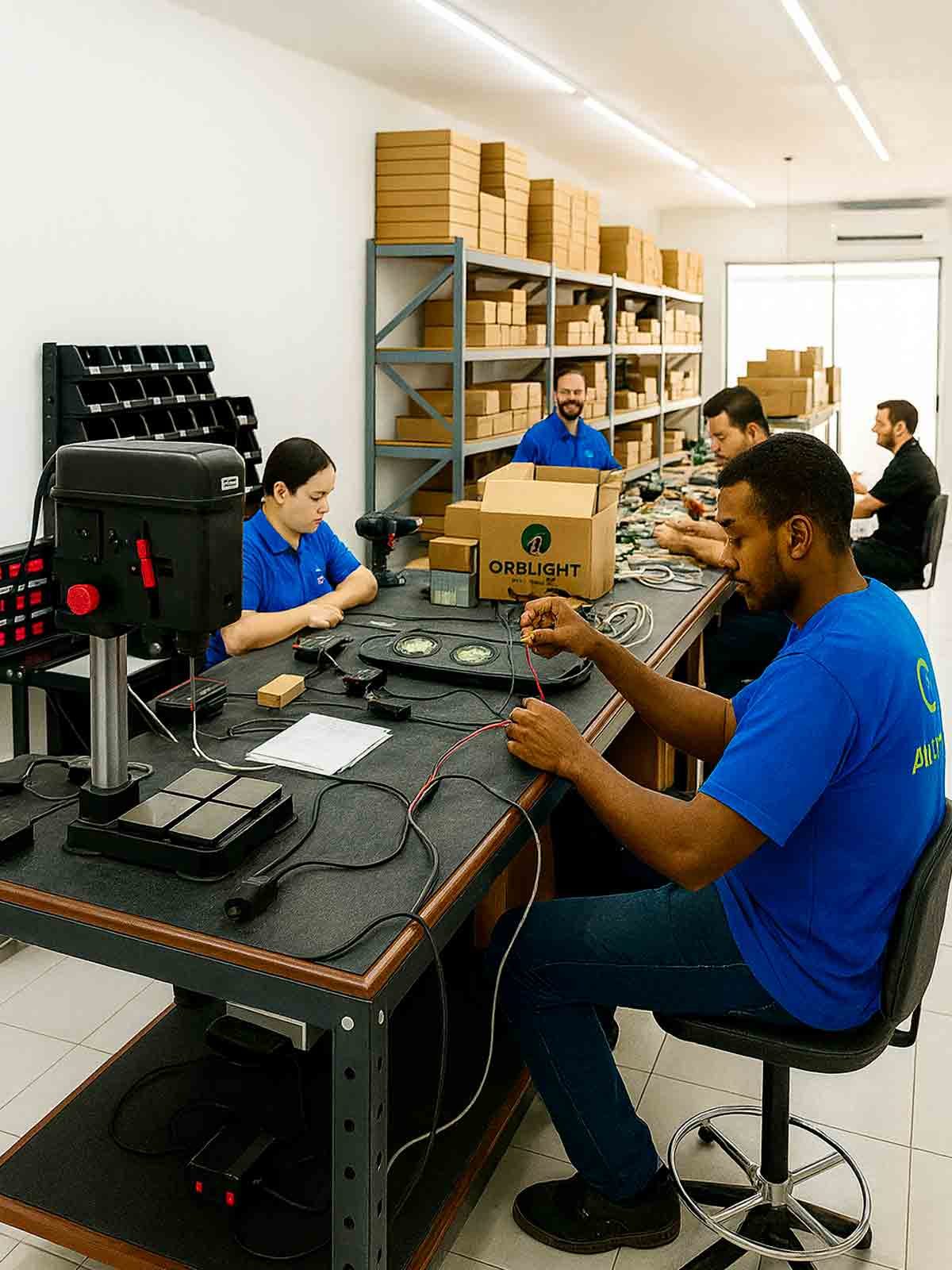 Imagem da produção das luminárias